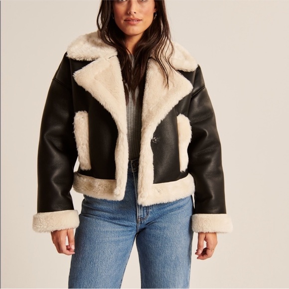 selling abercrombie sherpa lined faux leather jacket - Picture 2 of 7